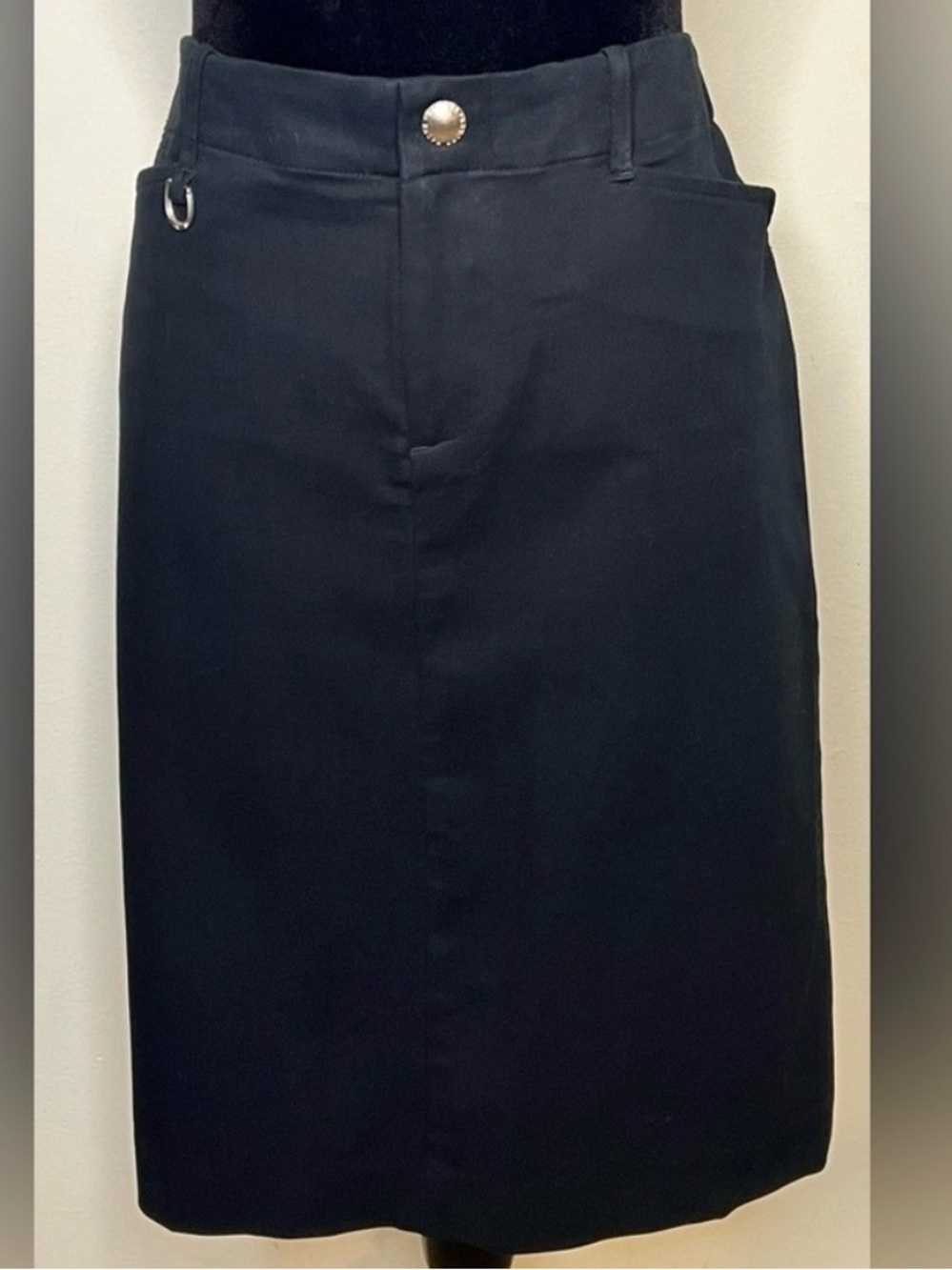 Ralph Lauren Black Cotton Skirt Front Pockets- Horseshoe on Belt Loop Size 8 EUC